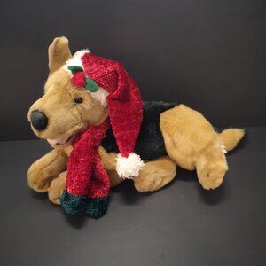 German Shepard Tan & Black Laying Stuffed Plush w/ Hat & Scarf Airbrushed 18"